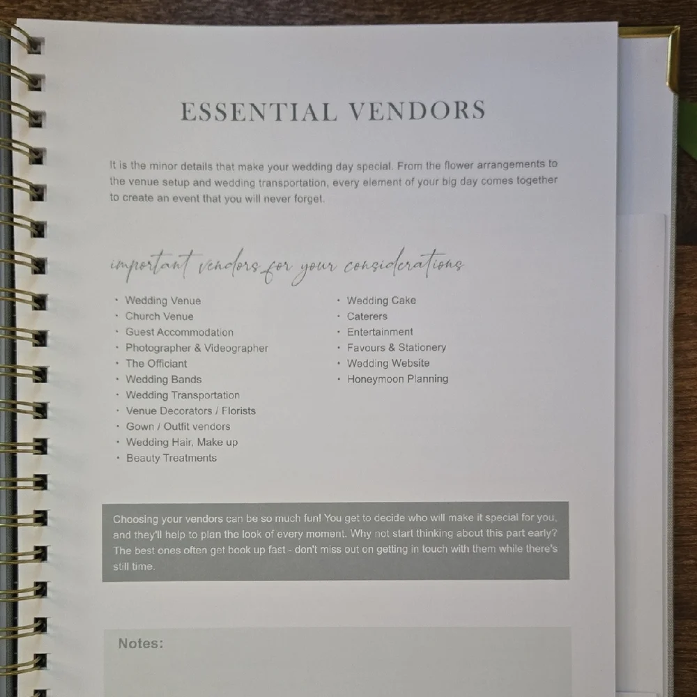 New Elegant Sage Wedding Planner with Gold Accents